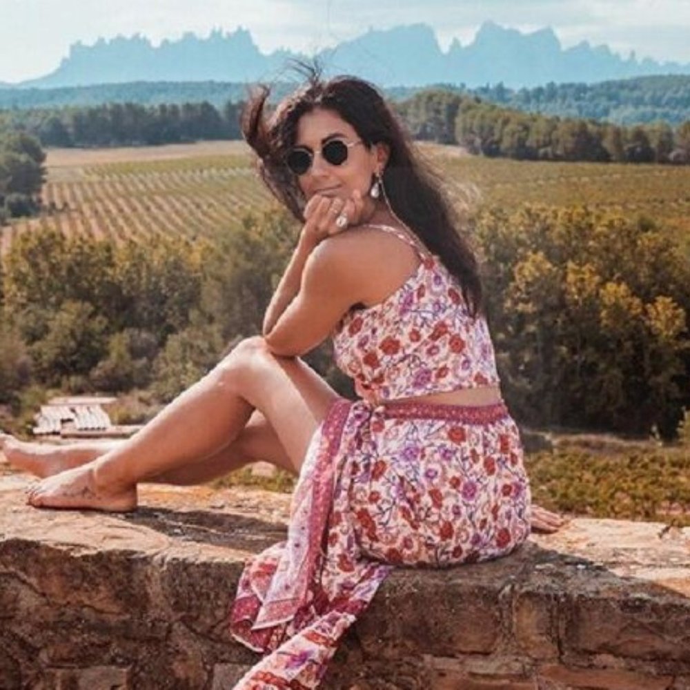Rose Charm Boho Floral Print Midi Skirt